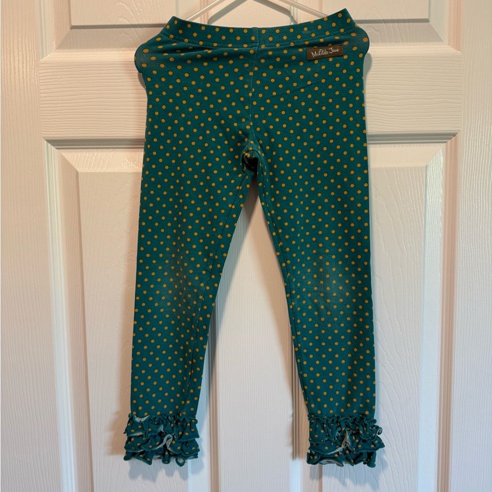Kids Teal Polka Dot Leggings with Ruffle Hem